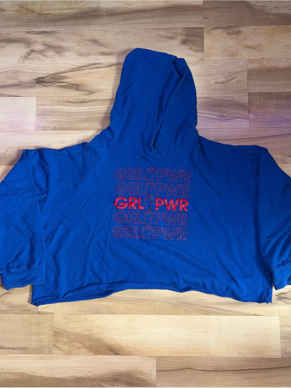 Forever 21 Blue Hoodie Sweatshirt with Red 'GRL PWR' Graphic